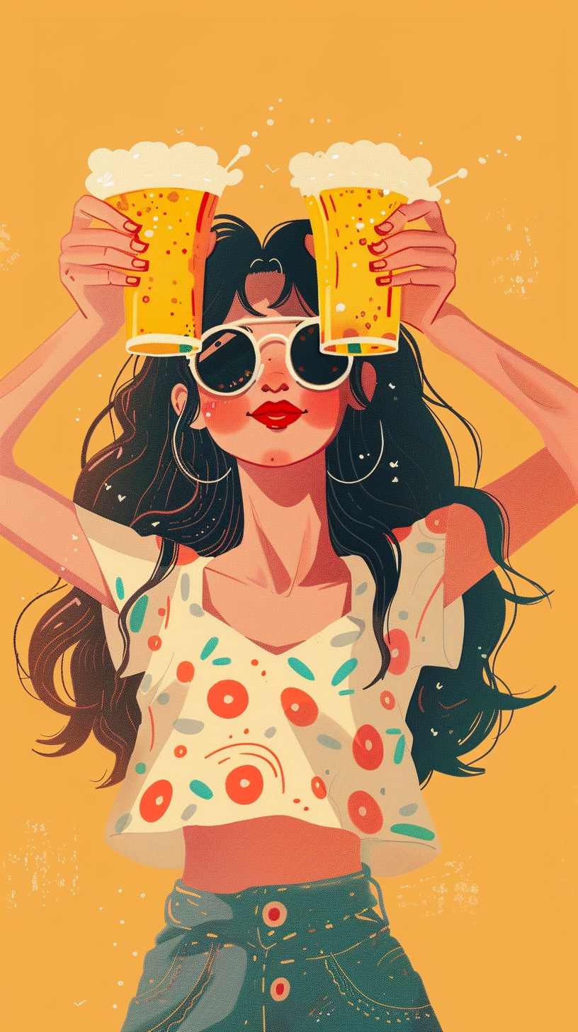 Woman with Sunglasses Holding Beer