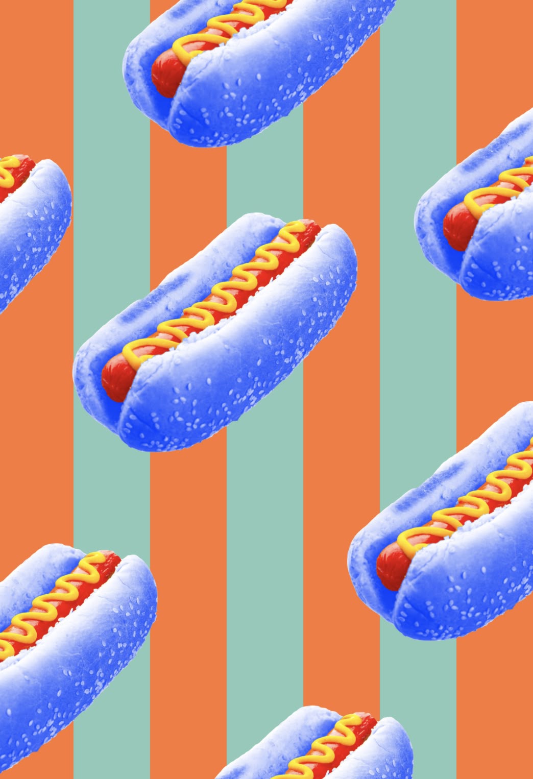 Hot Dogs on Striped Background
