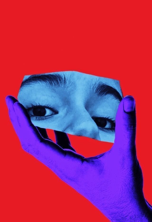 Masked Face in Purple Hands