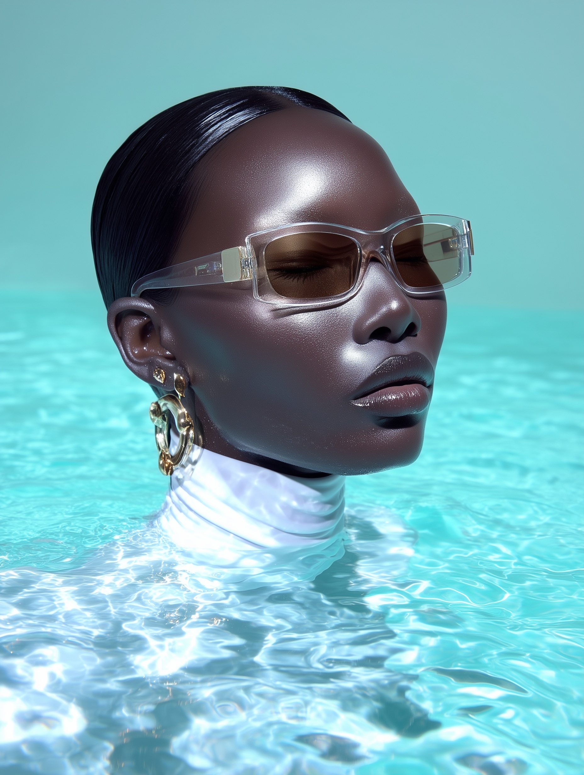 Woman in Pool Wearing Sunglasses