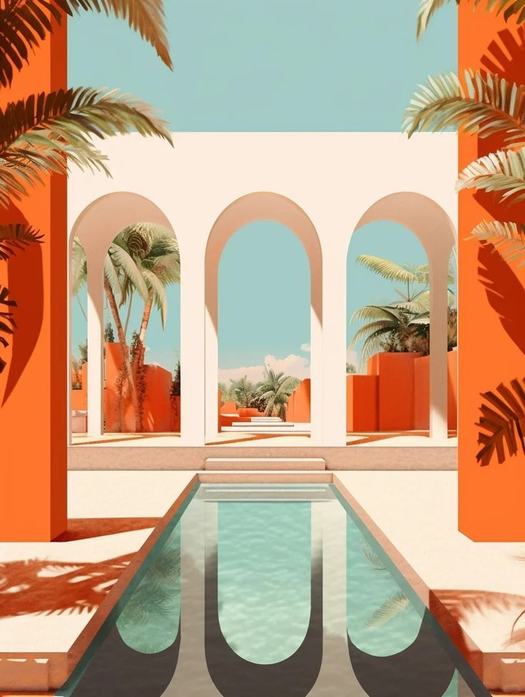 Modern Arches with Palm Trees