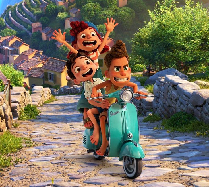 Cartoon Characters on Scooter
