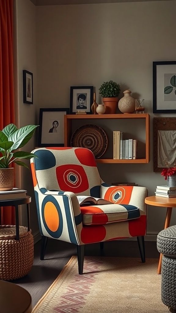 Colorful Retro Chair in Cozy Living Room