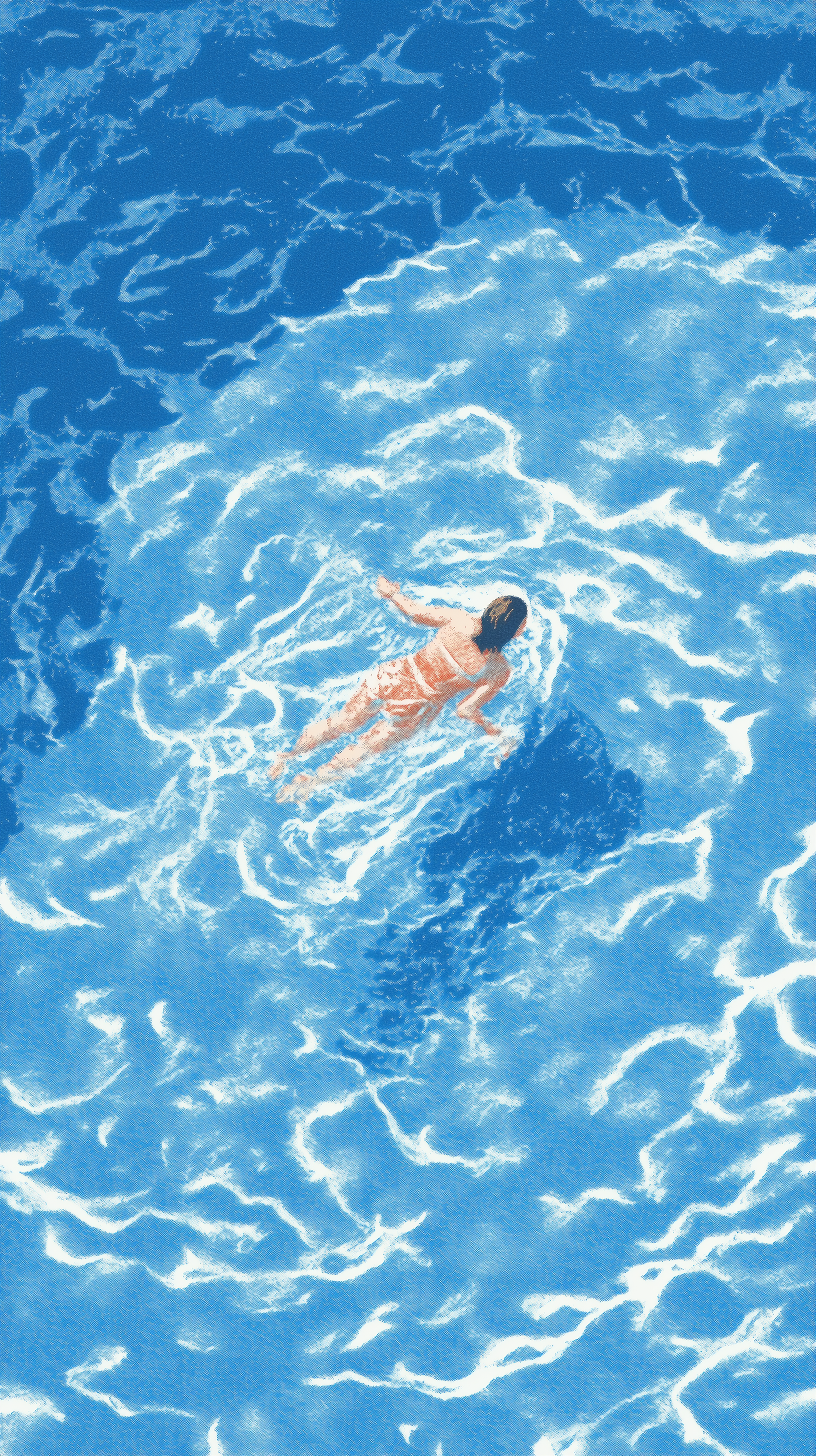 Woman Floating in Blue Ocean