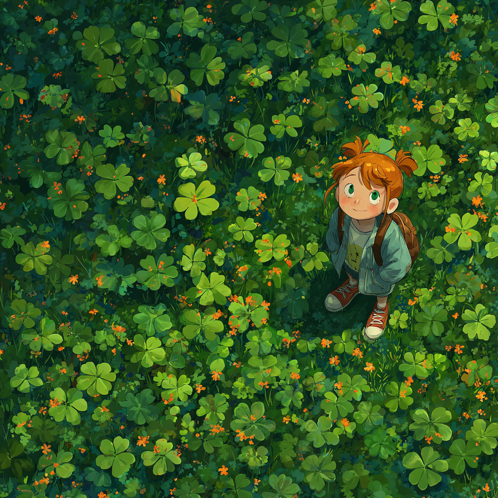 Girl Amid Clover Field