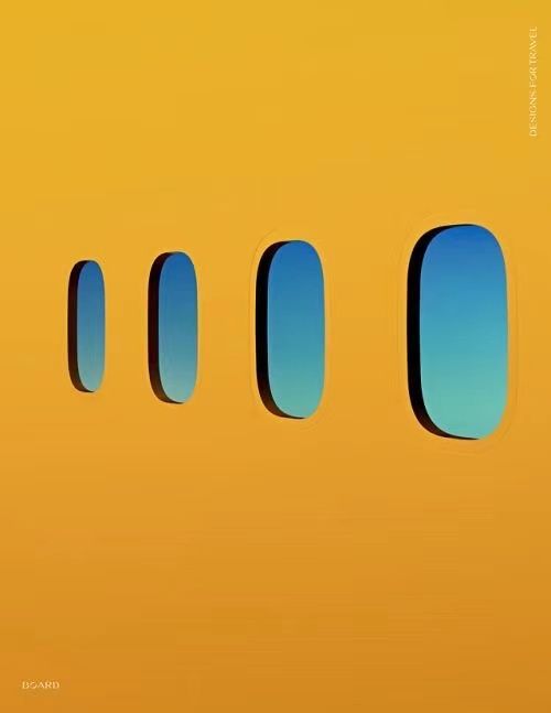 Four oval windows against orange backdrop