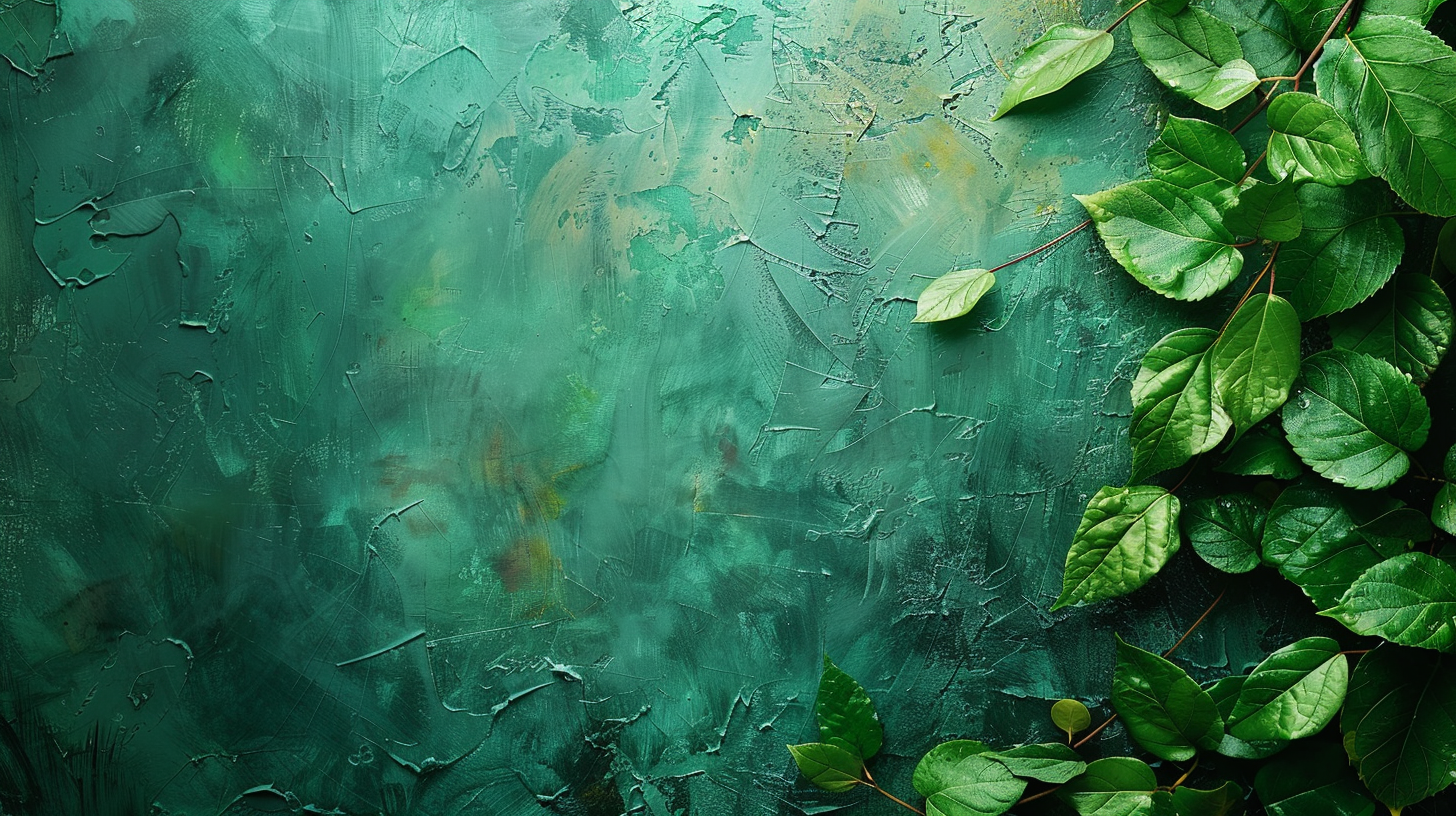 Textured Green Wall with Leaves