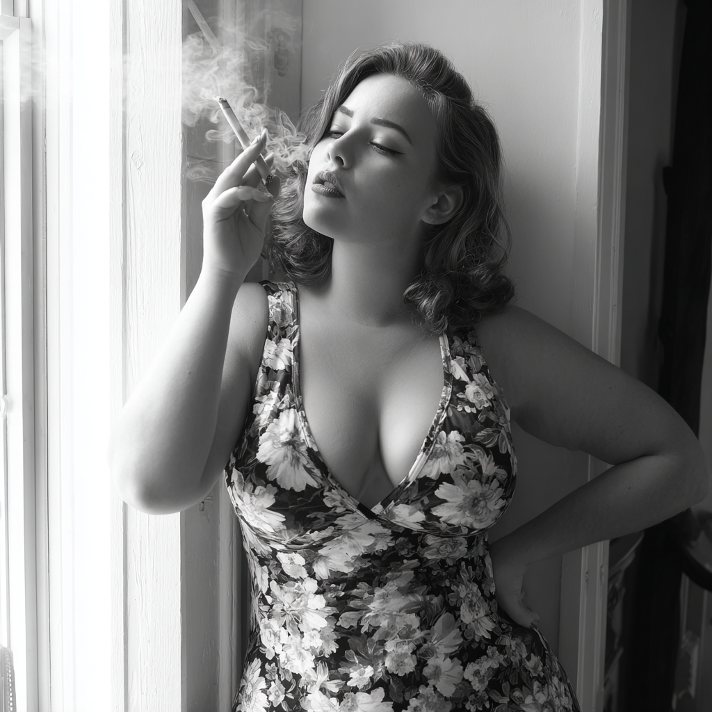 Woman Smoking by Window