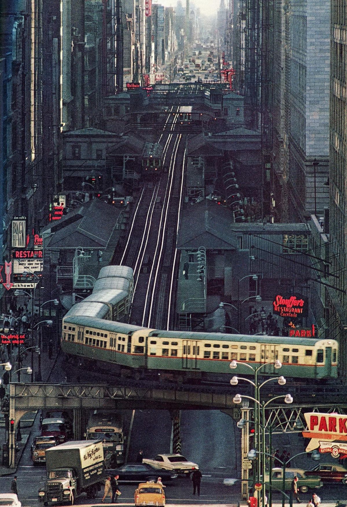Vintage Elevated Train in Urban Setting
