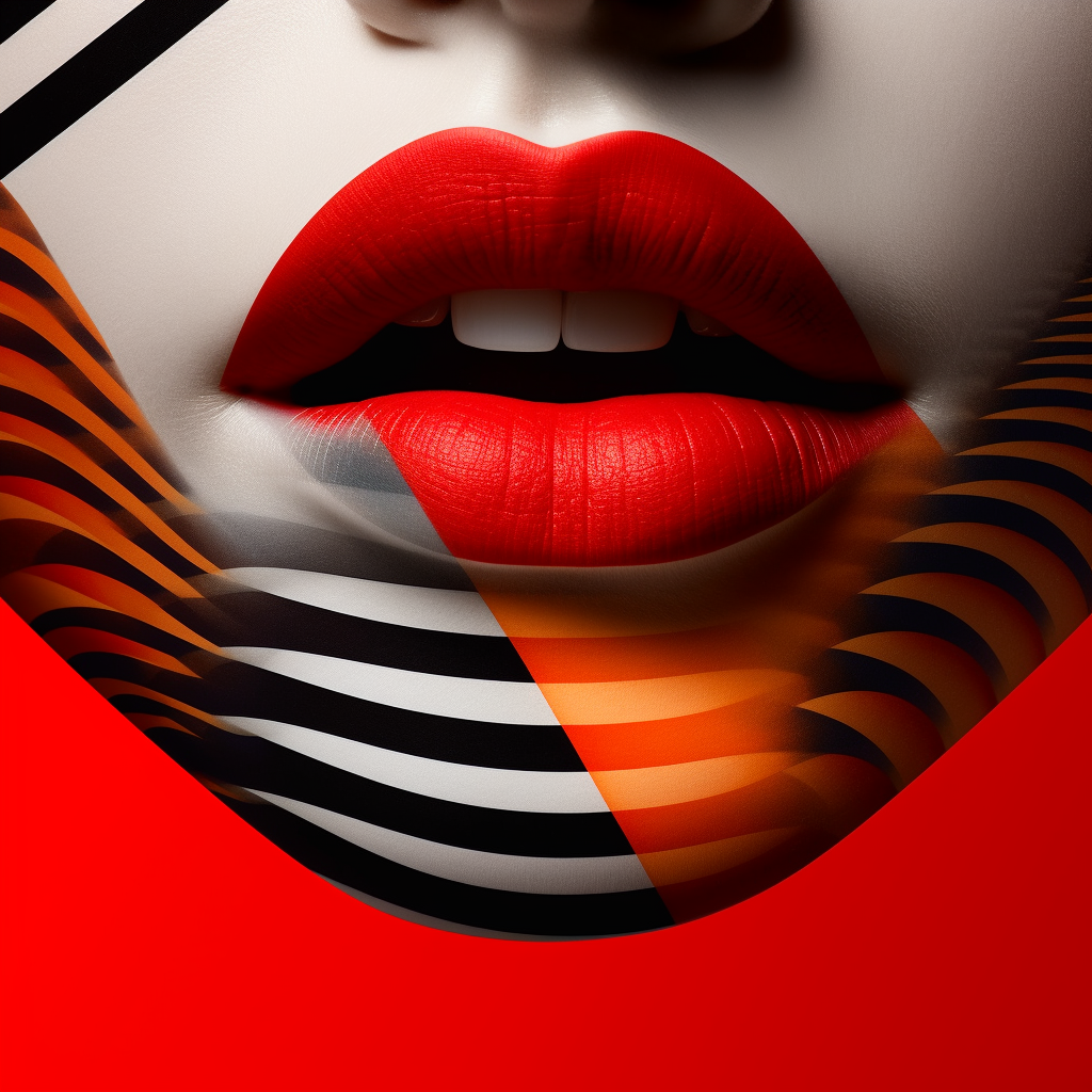 Bold Red Lips with Striped Pattern