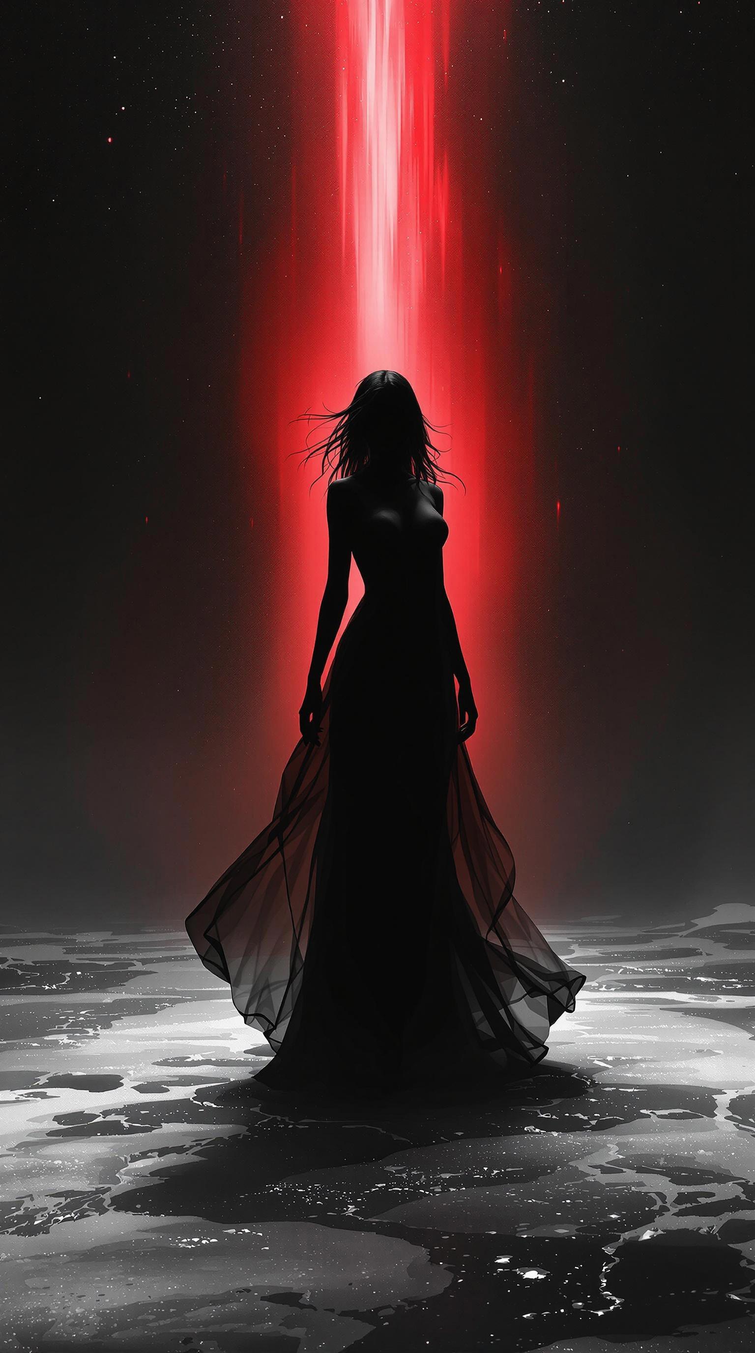 Silhouette of a Woman in a Long Dress