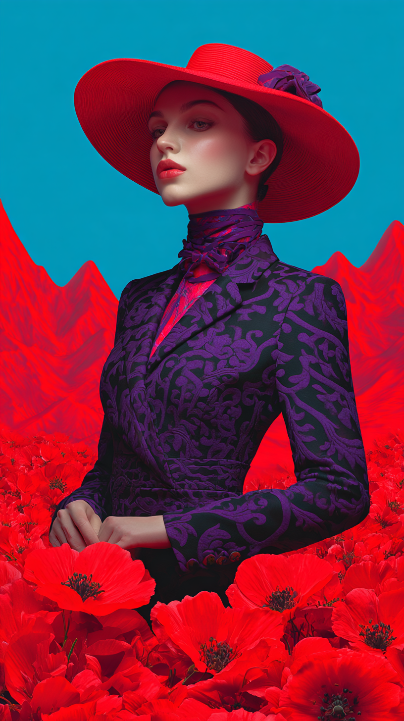 Elegant Purple Suit in Red Landscape