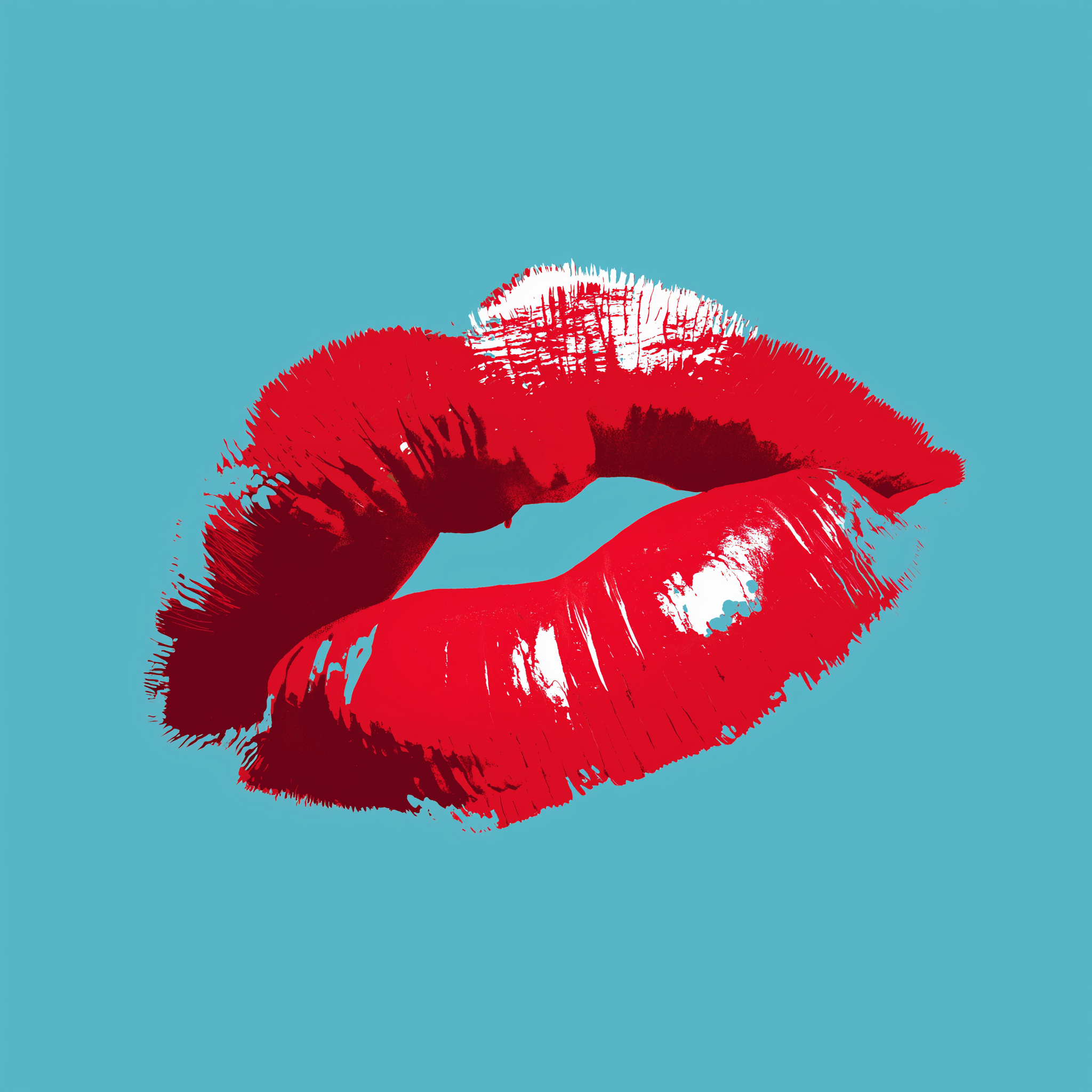 Red Lips on Teal Background