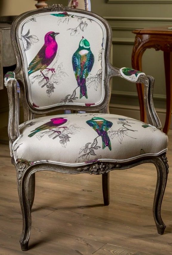 Vintage Chair with Colorful Bird Print