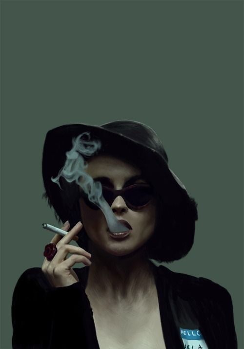 Smoking Woman in Hat