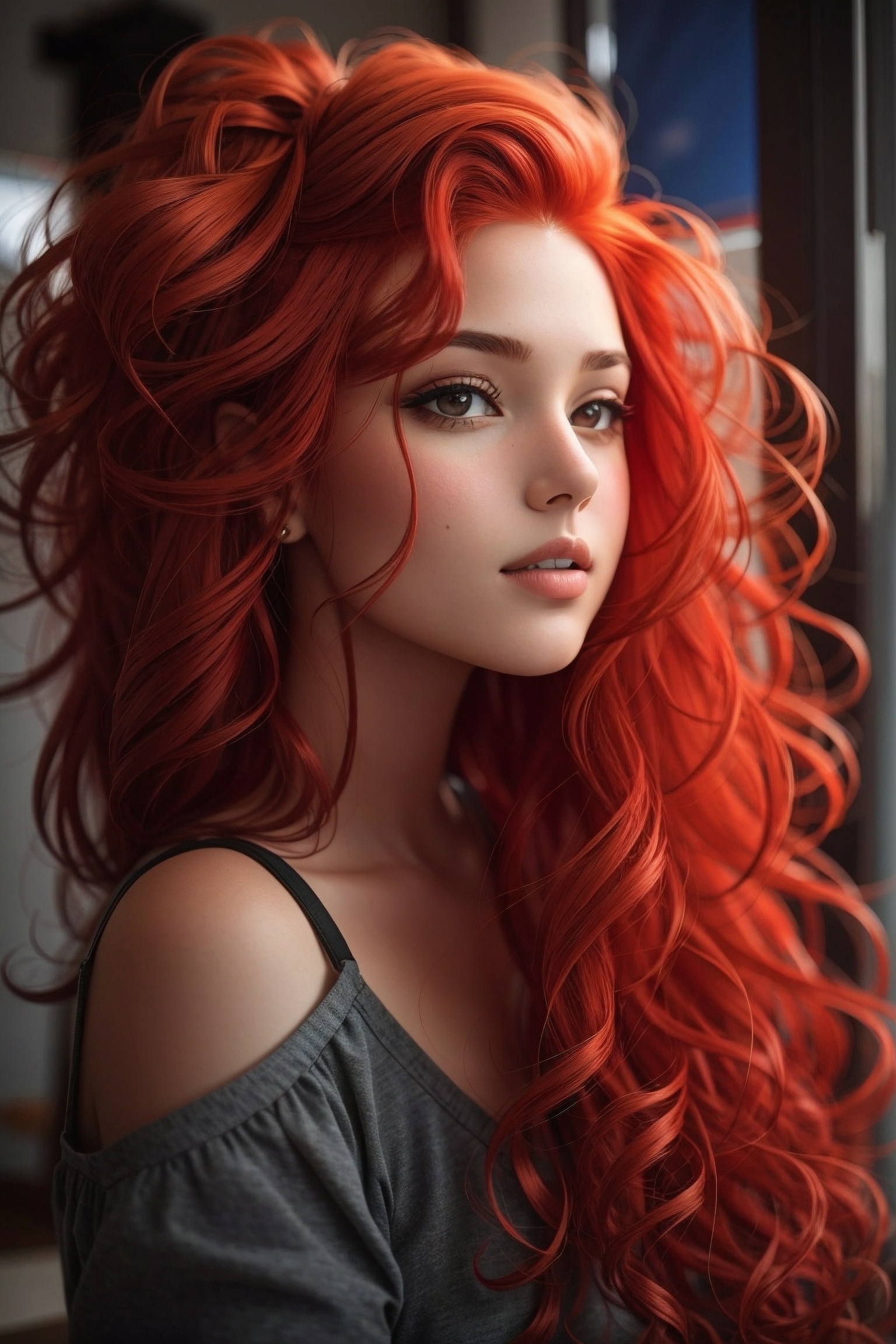 Red-haired beauty with curly hair
