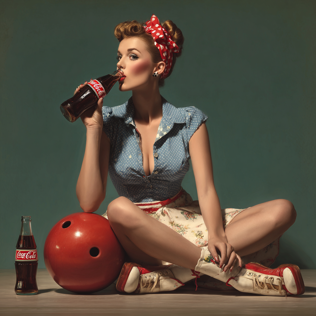 Vintage Pin-Up Girl Drinking Coke
