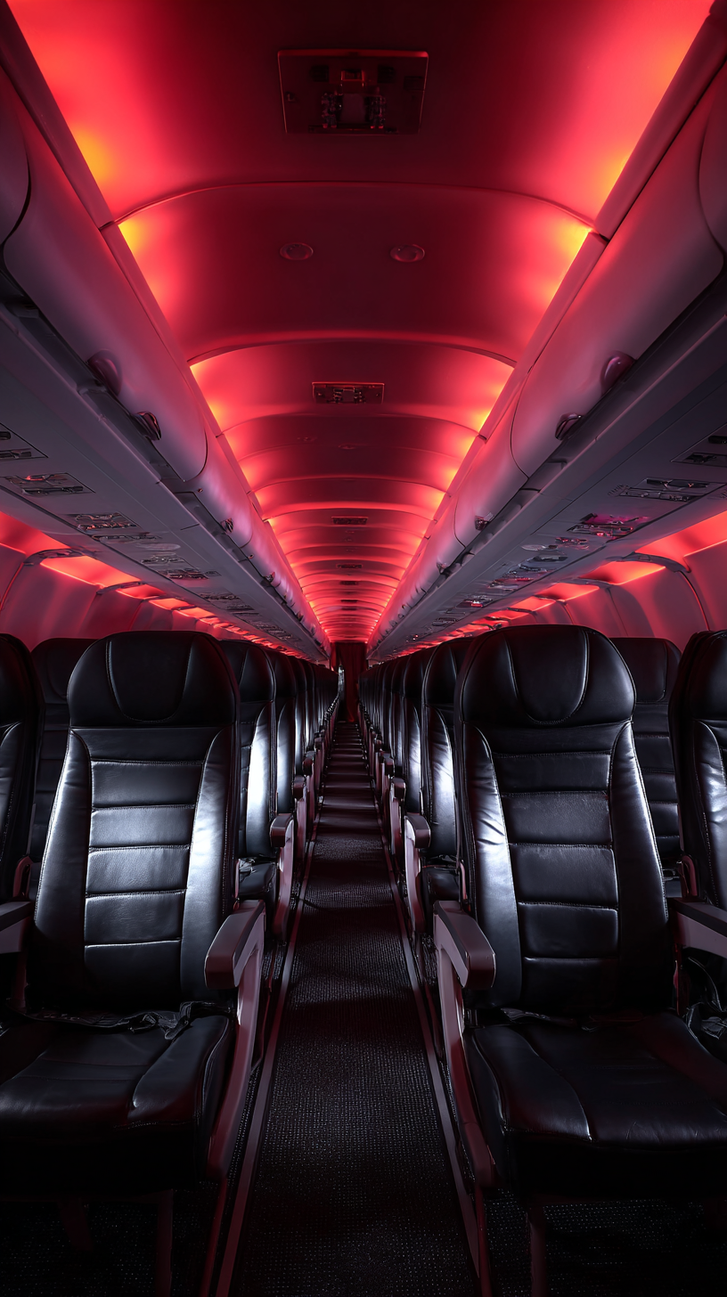 Airplane Interior with Red Lighting