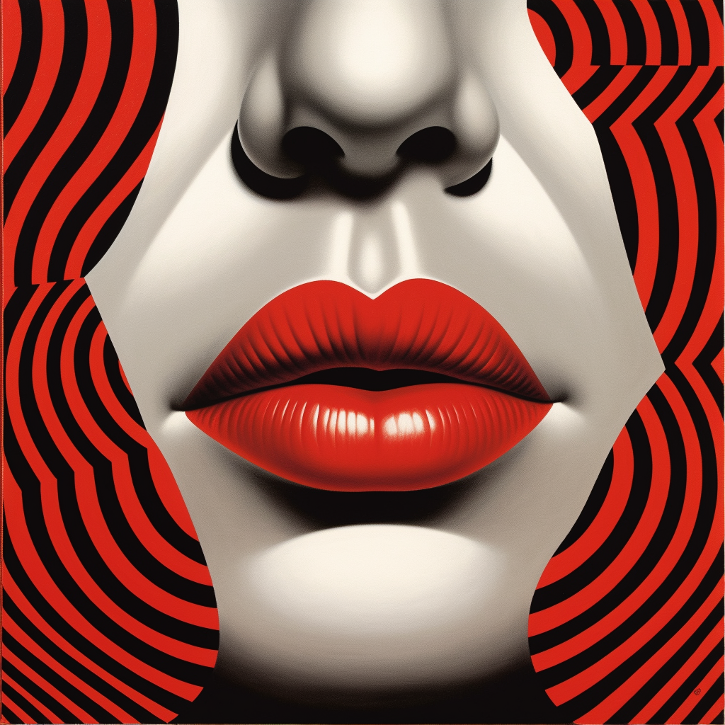 Red Lips Against Striped Background