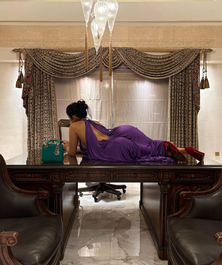 Luxurious Purple Dress on Desk