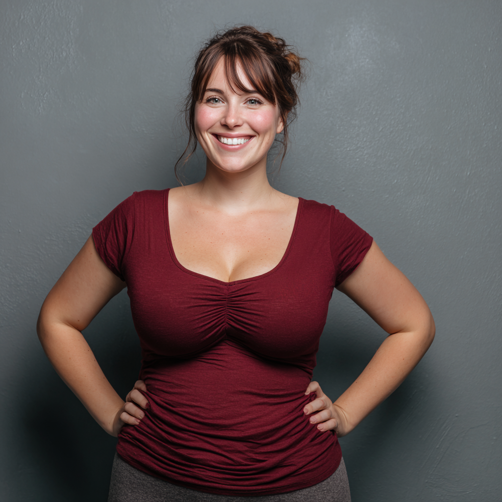 Woman in Maroon Top Smiling