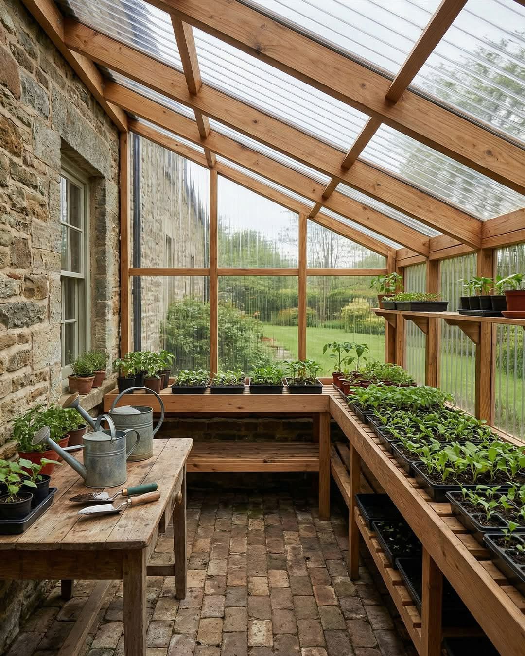 Cozy Greenhouse with Seedlings