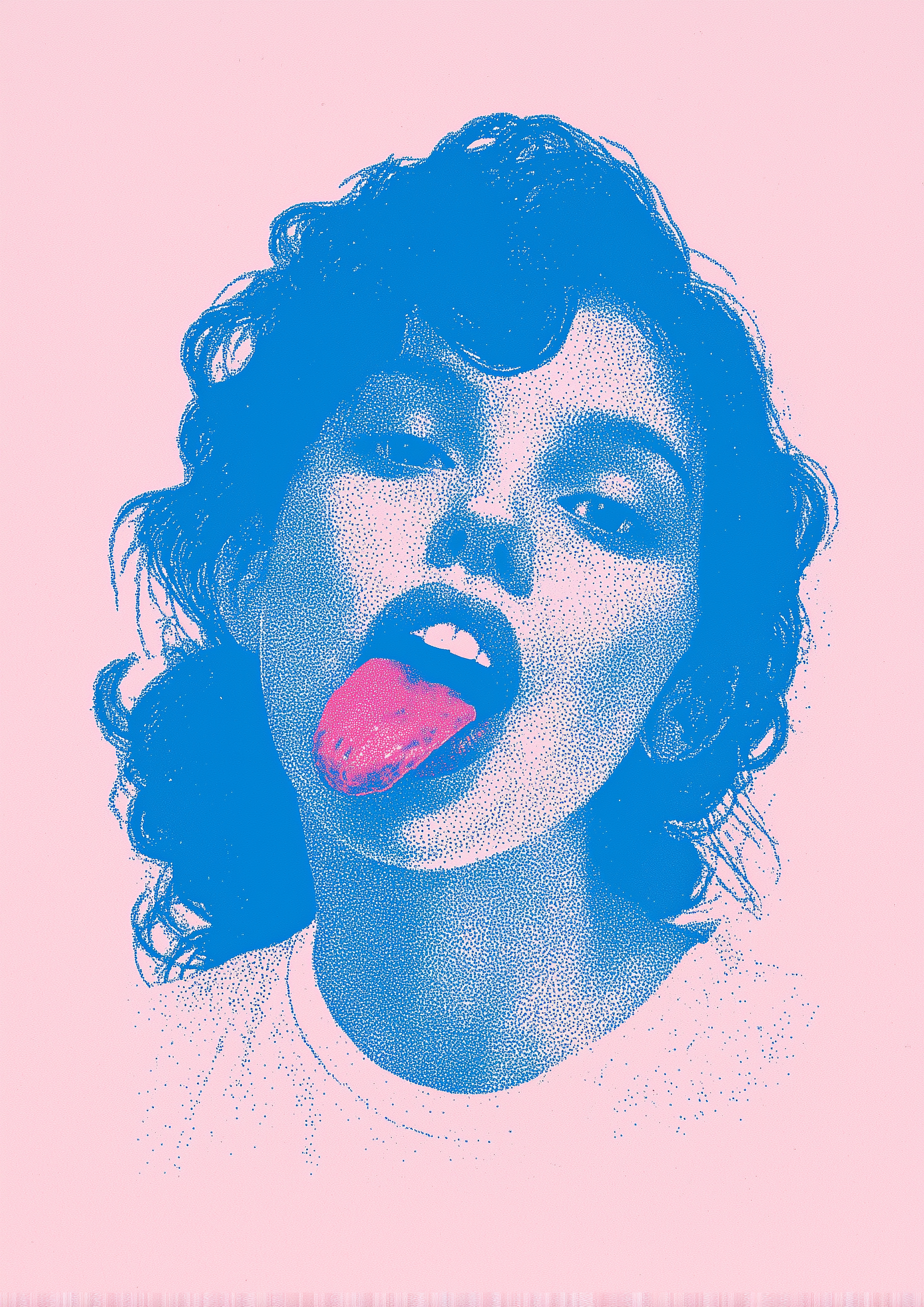 Blue-toned Woman Sticking Tongue Out