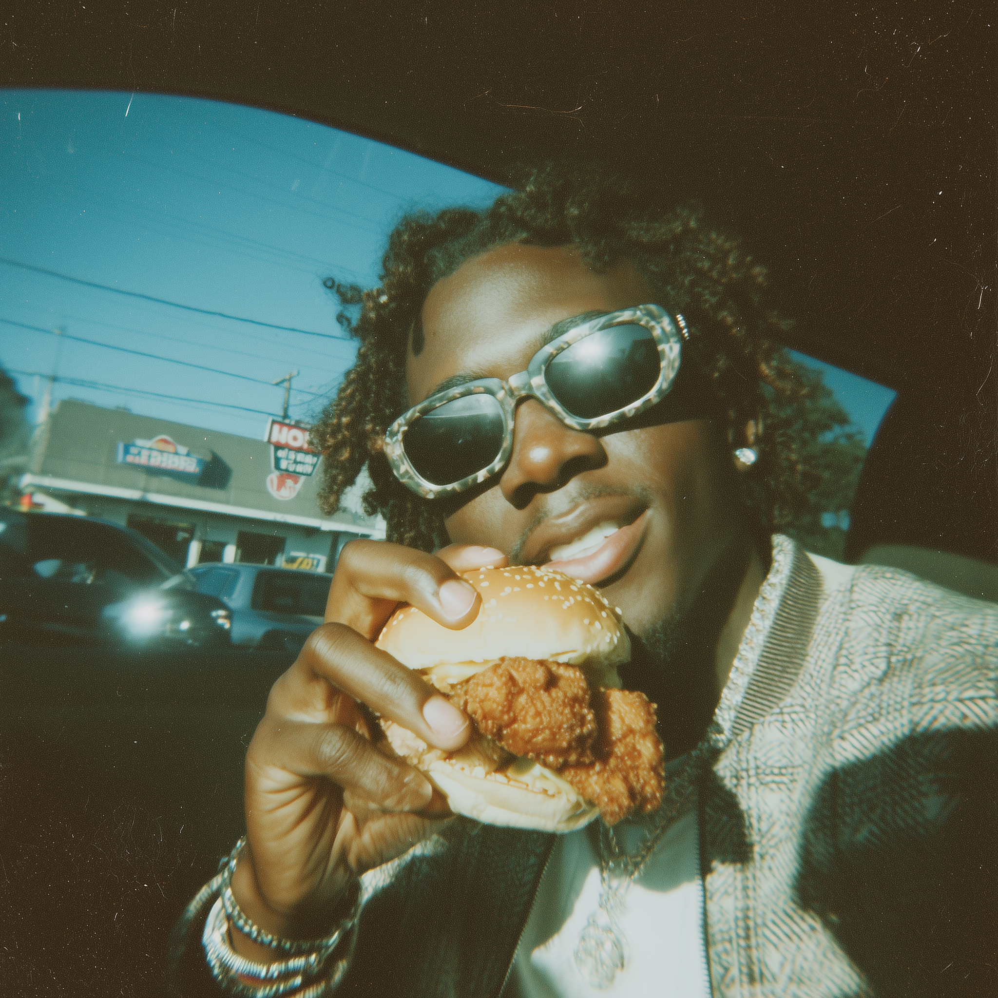 Man Eating Burger in Car