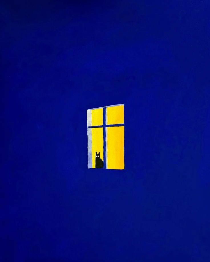 Cat Peeking Through Yellow Window