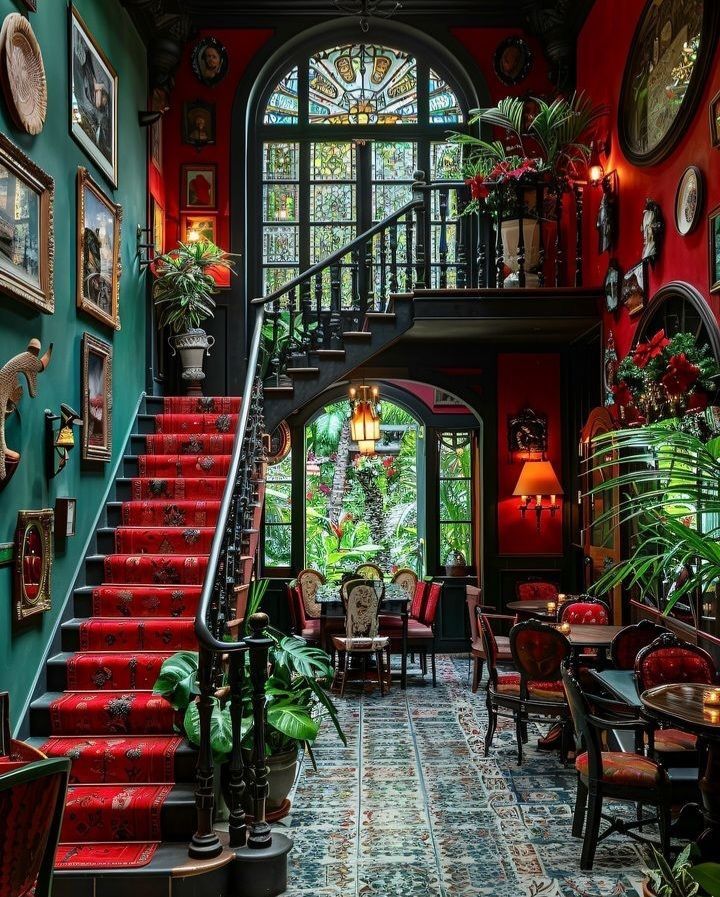 Vintage Staircase with Red Carpet