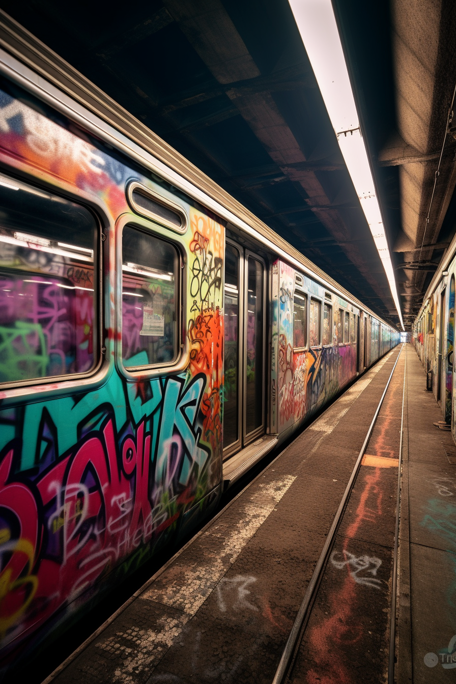 Graffiti-covered subway train