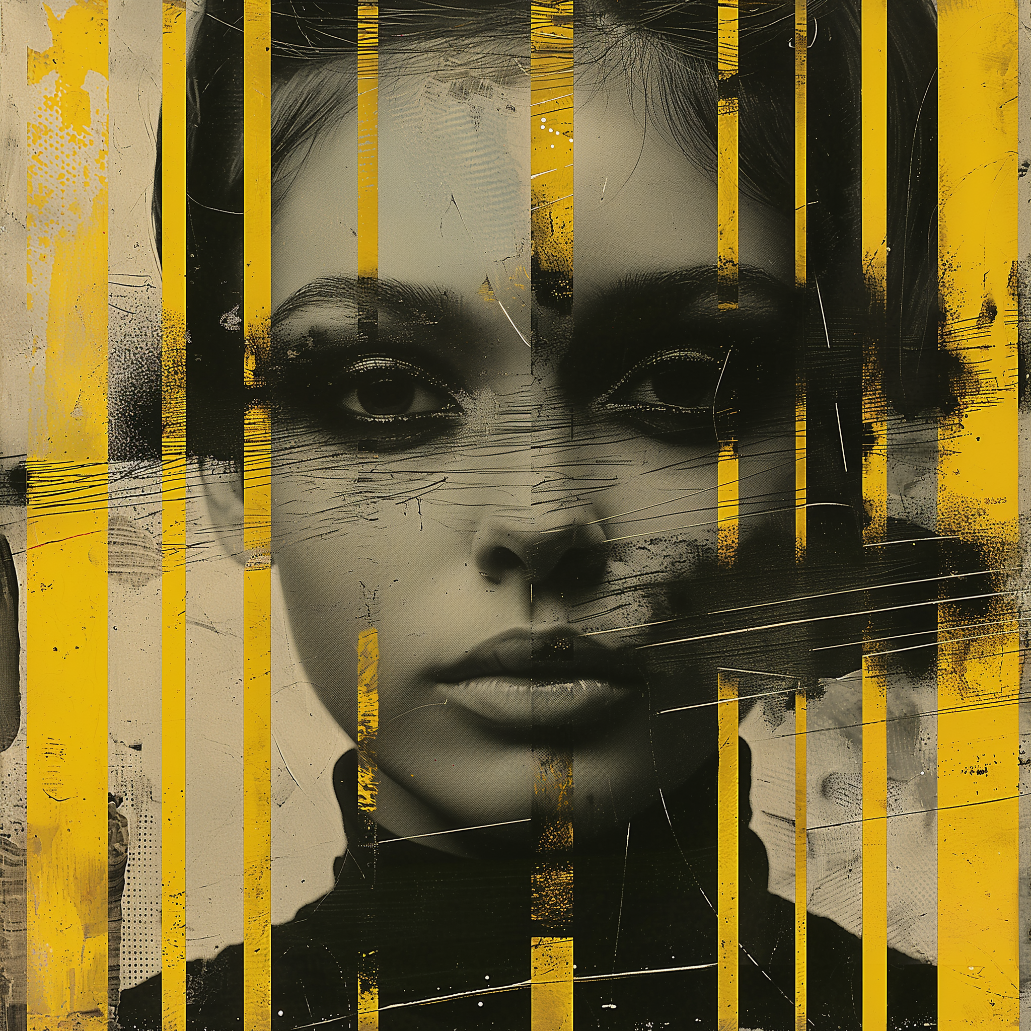 Abstract Portrait with Yellow Stripes