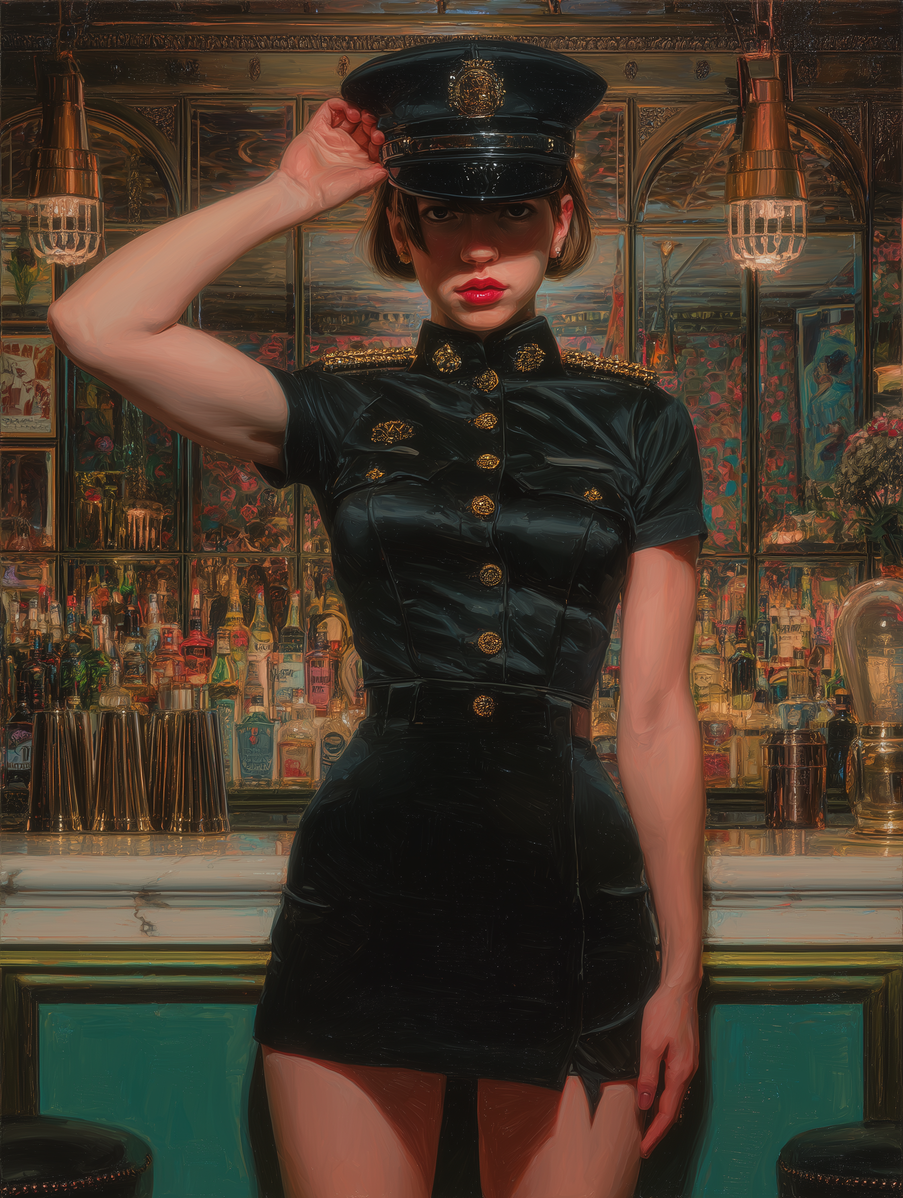 Vintage Military-Inspired Leather Dress