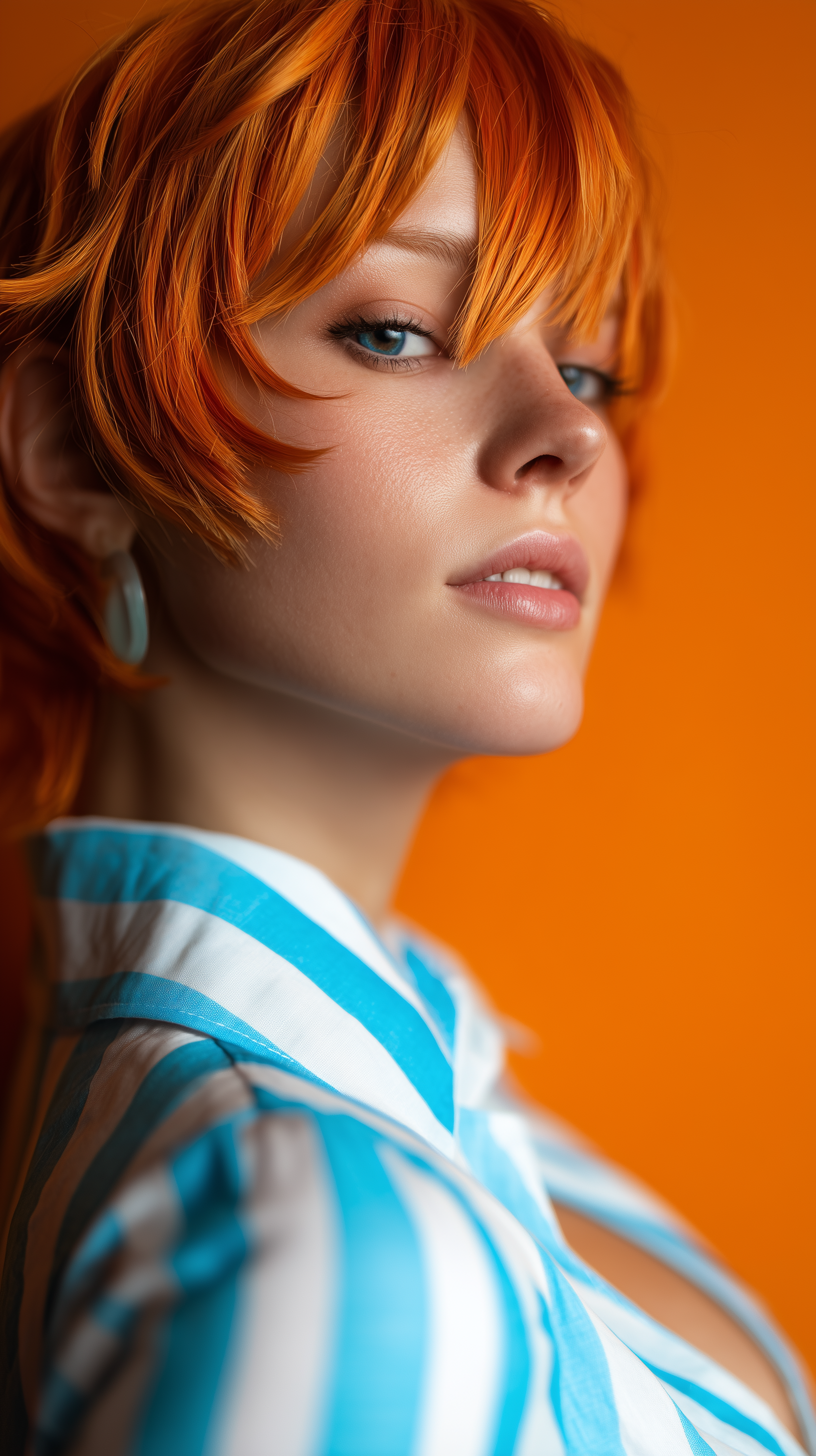 Red-haired beauty in striped shirt