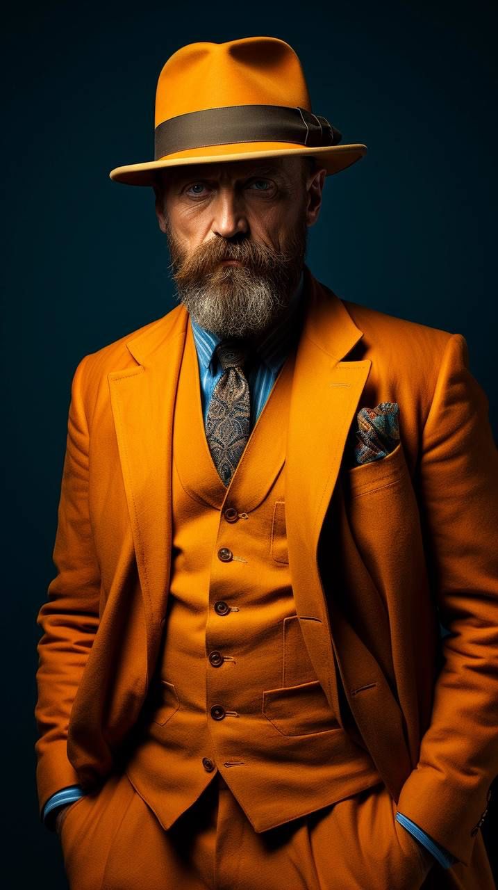 Elegant Man in Vibrant Orange Suit