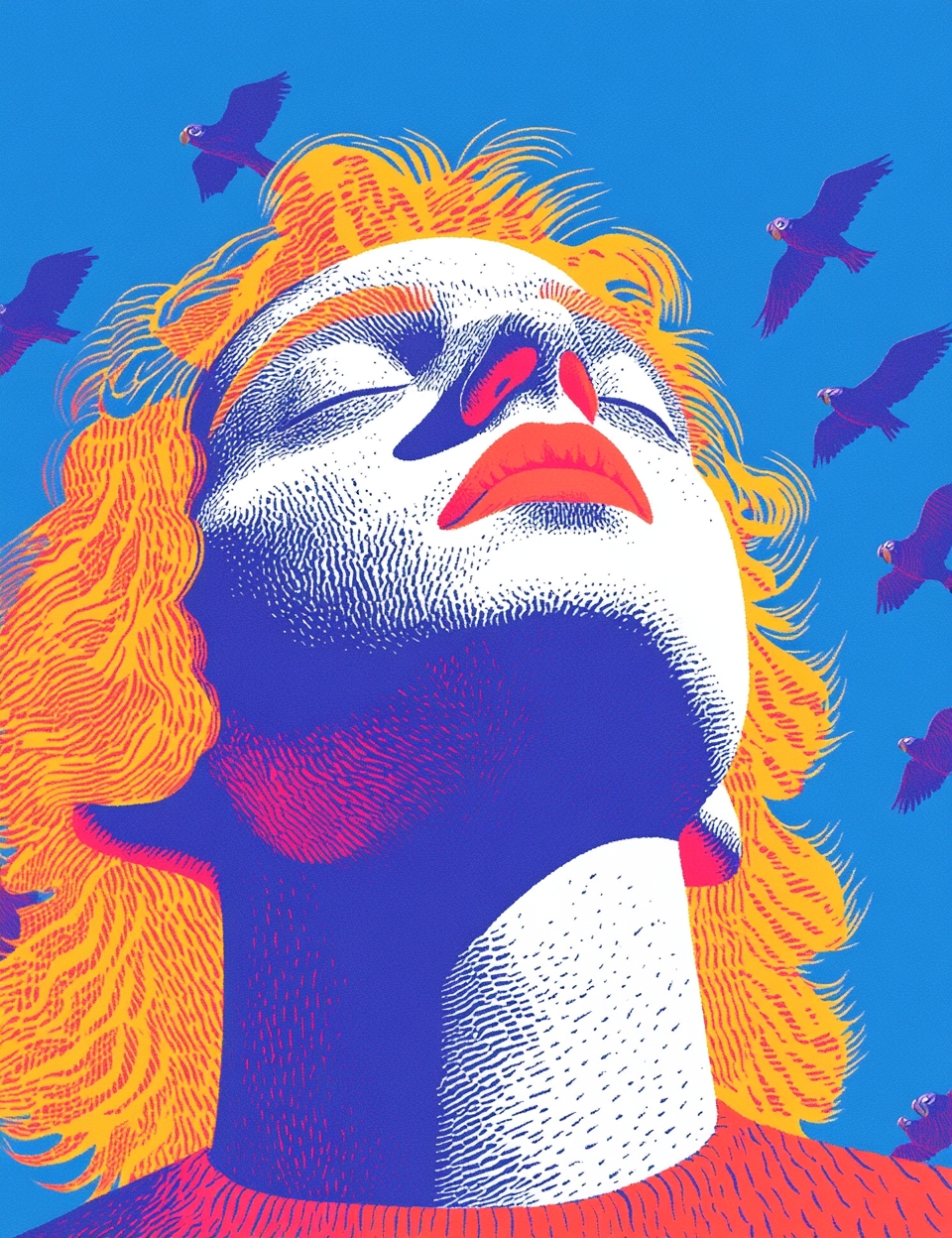 Eyes Closed Woman with Birds