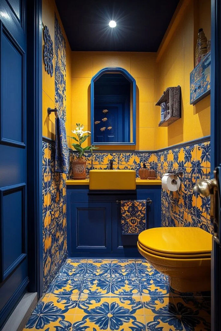 Bold Blue and Yellow Bathroom