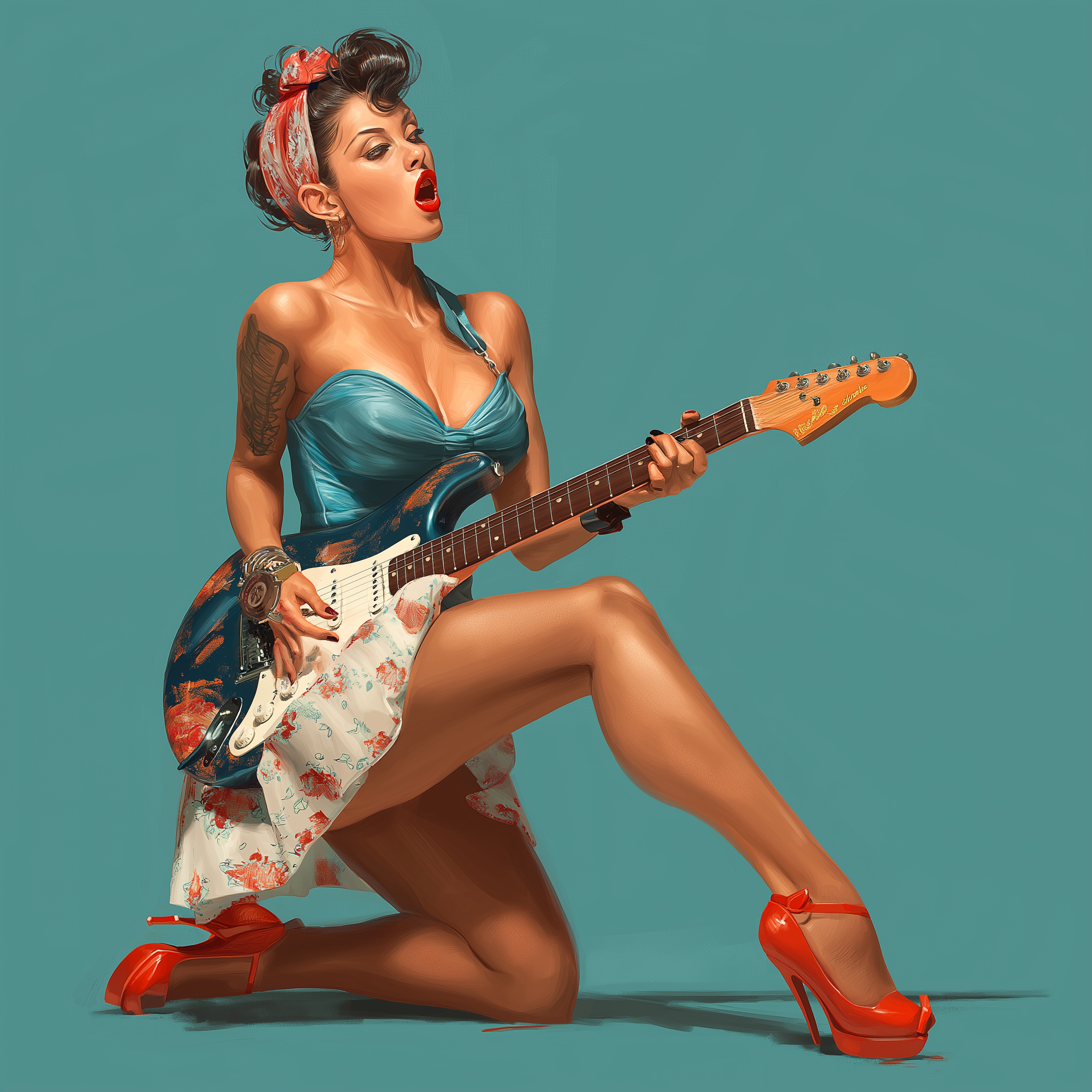 Vintage Pin-Up Guitarist