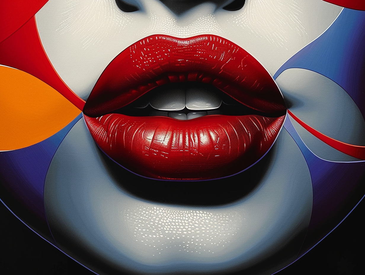 Red Lips Against Colorful Background