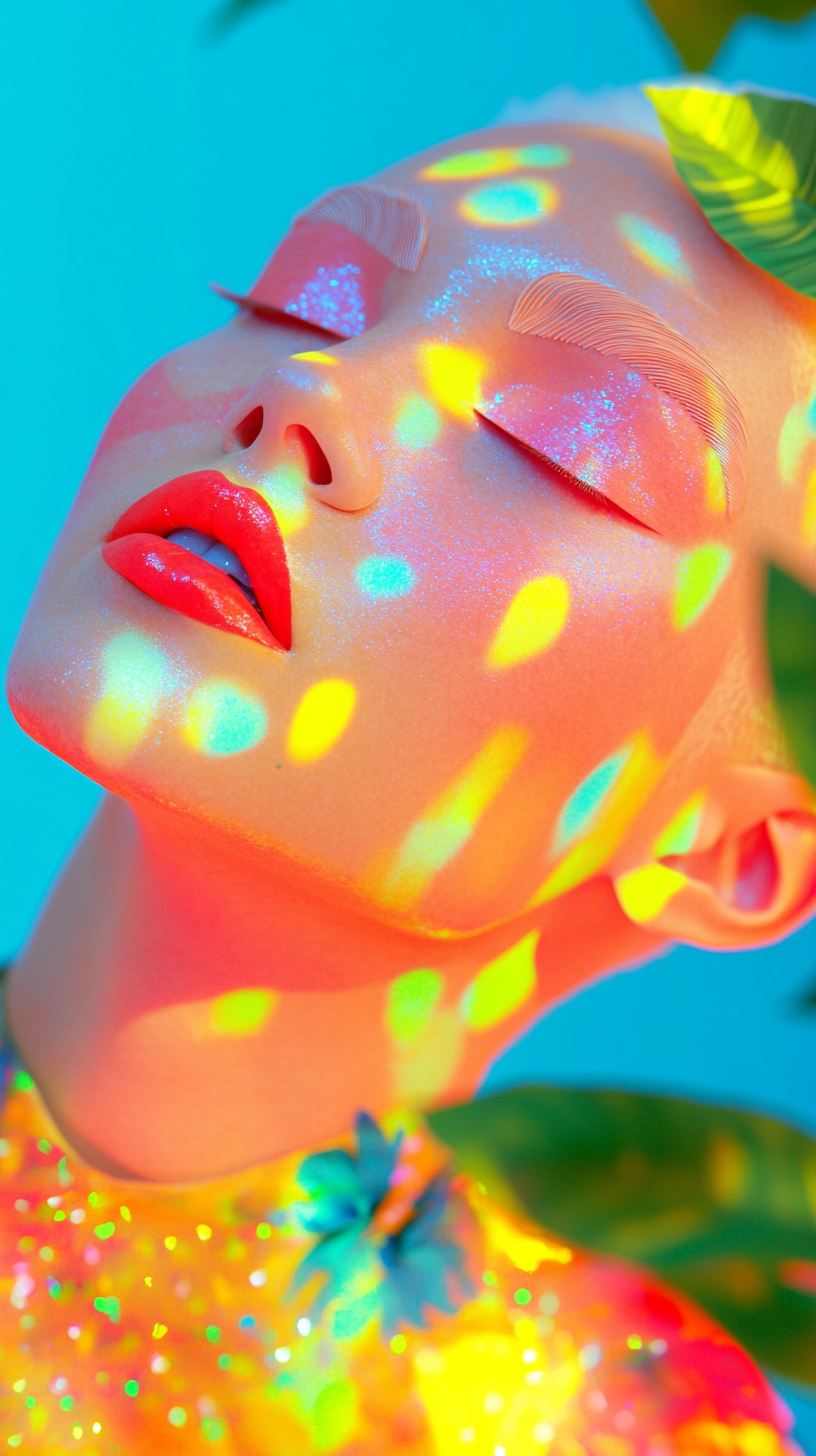 Colorful Light Projection on Woman's Face