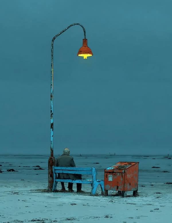 Lonely Bench Under Glowing Lamp