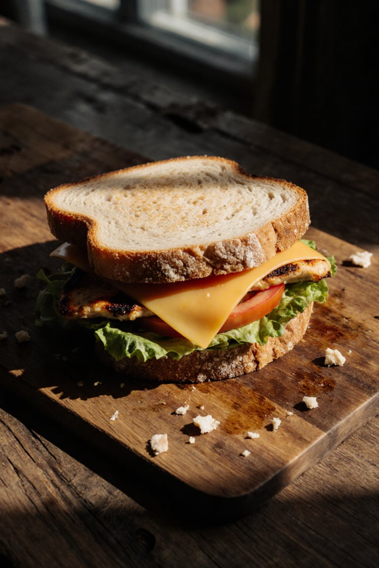 Cheese Sandwich on Wooden Board