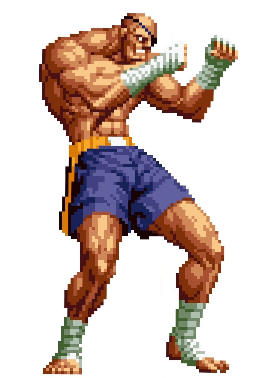 Muscular Fighter in Blue Shorts