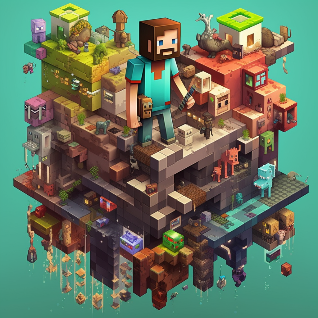 Minecraft-inspired pixelated world