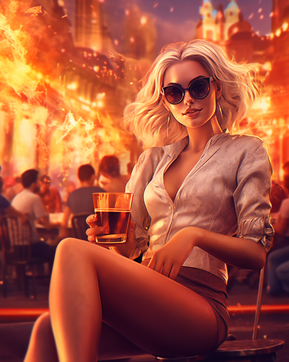 Blonde Woman in Sunglasses Drinking