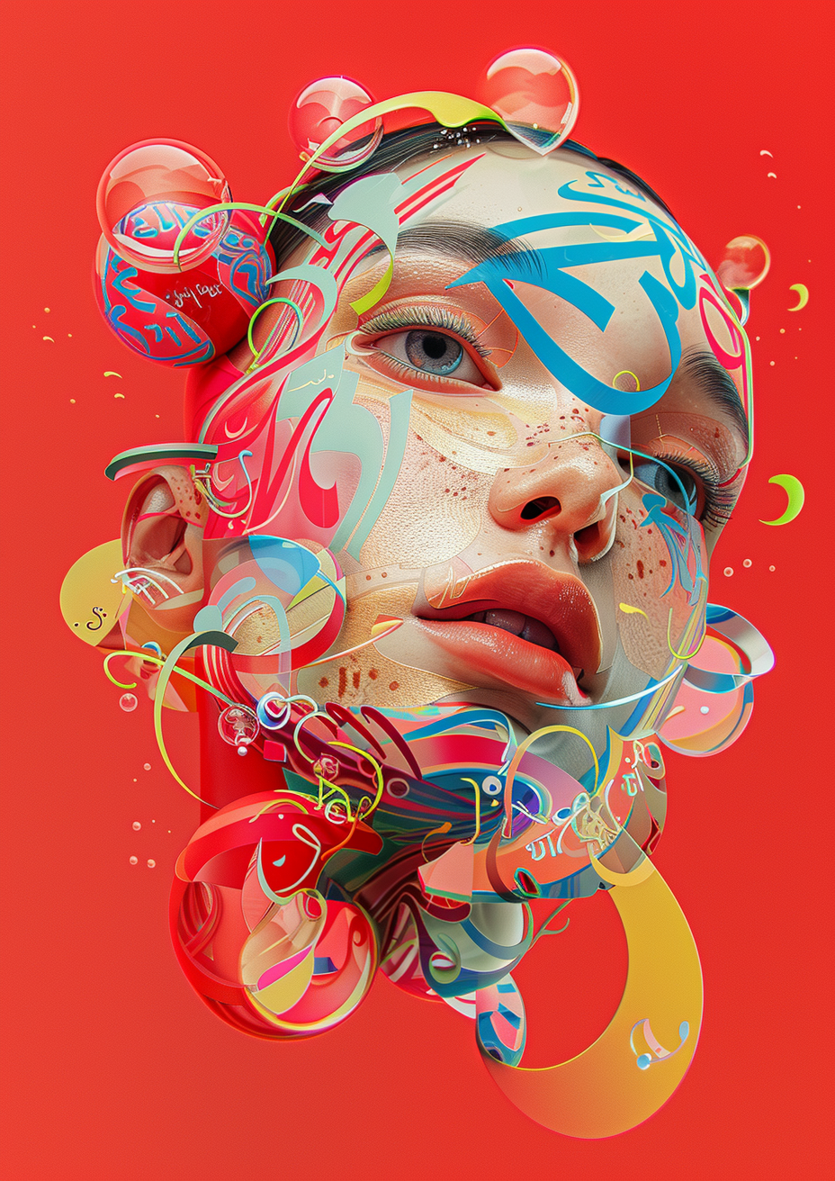 Abstract Portrait with Colorful Swirls