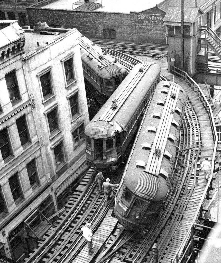 Vintage Chicago El Train Accident