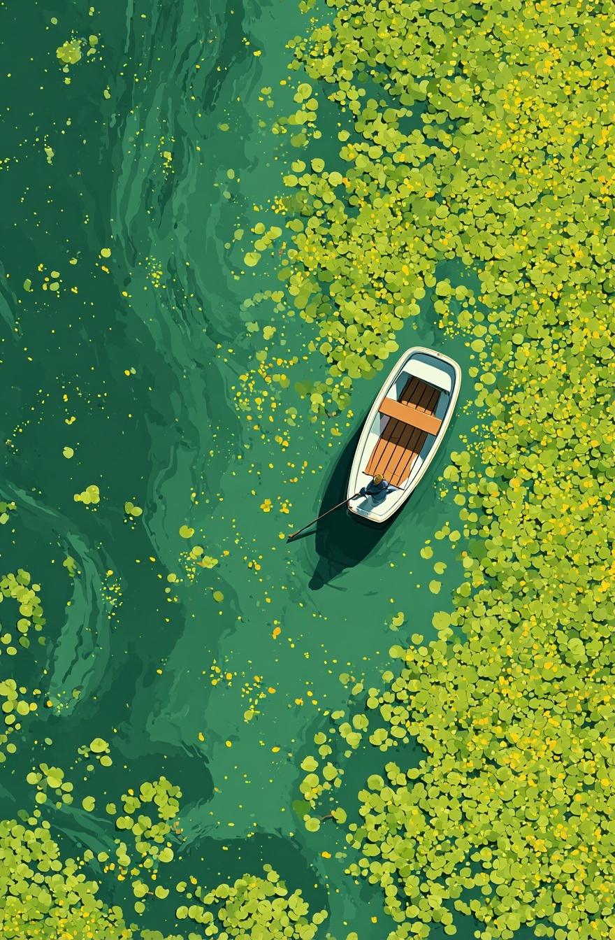 Boat Amidst Lily Pads