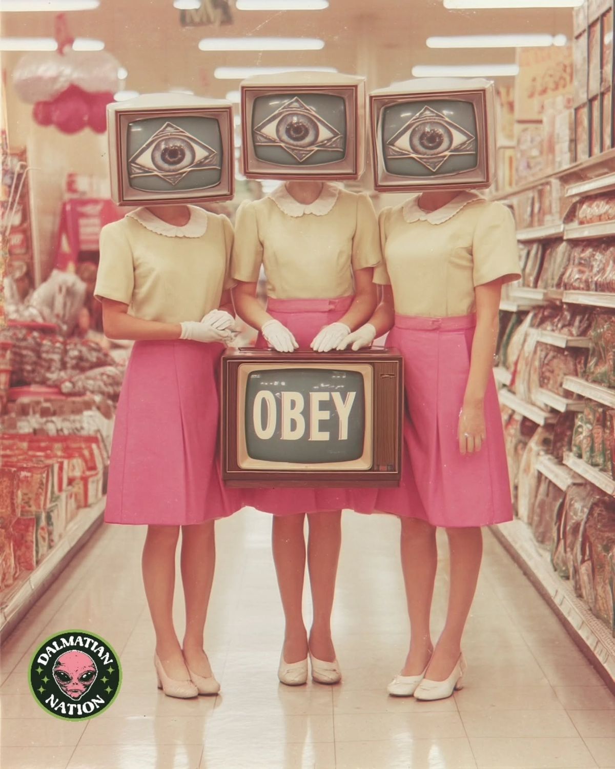 Eyeless Girls Holding Obey Sign