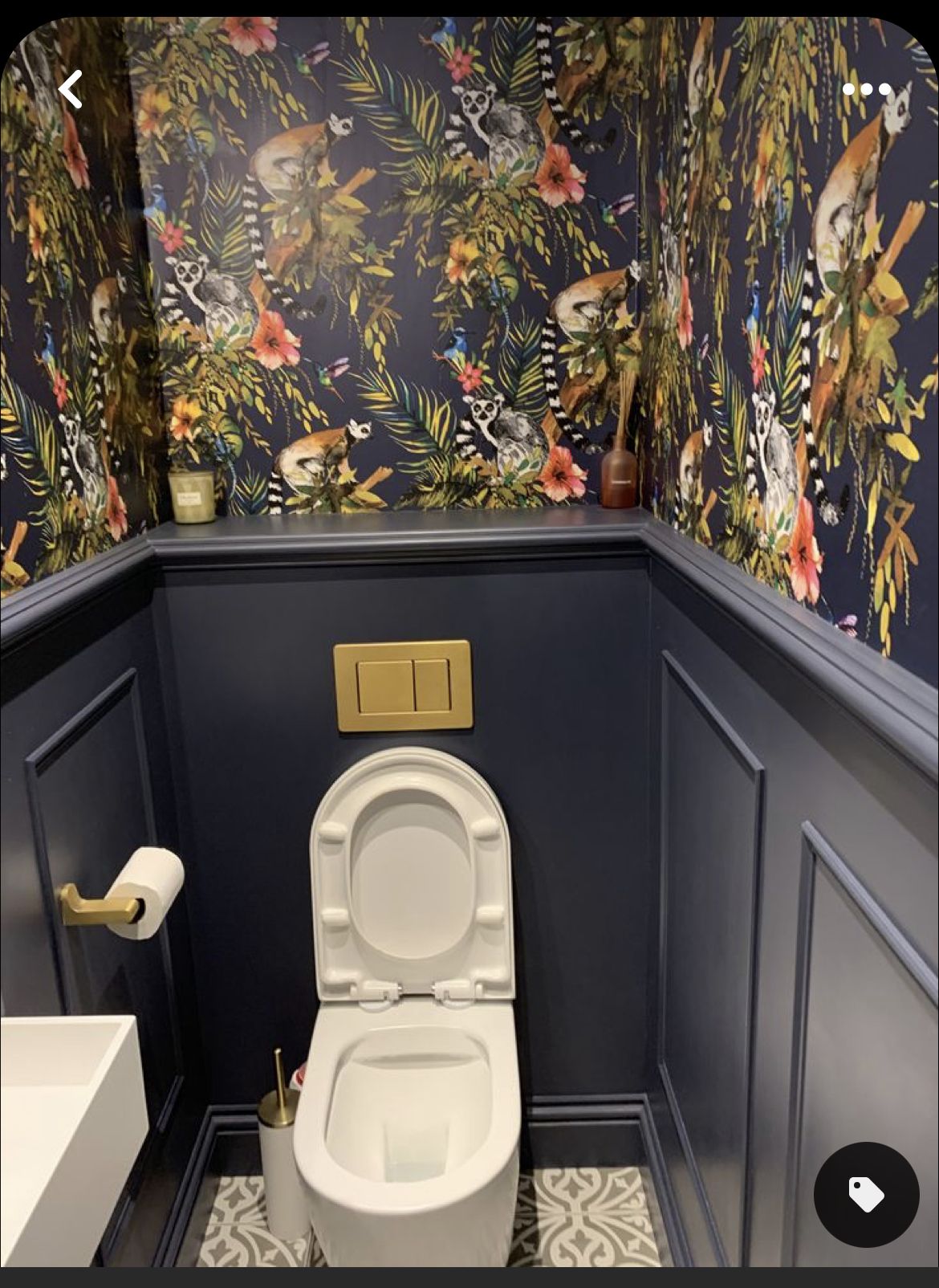 Modern Toilet with Exotic Wallpaper